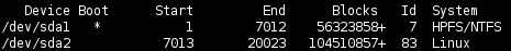 resultat fdisk -l